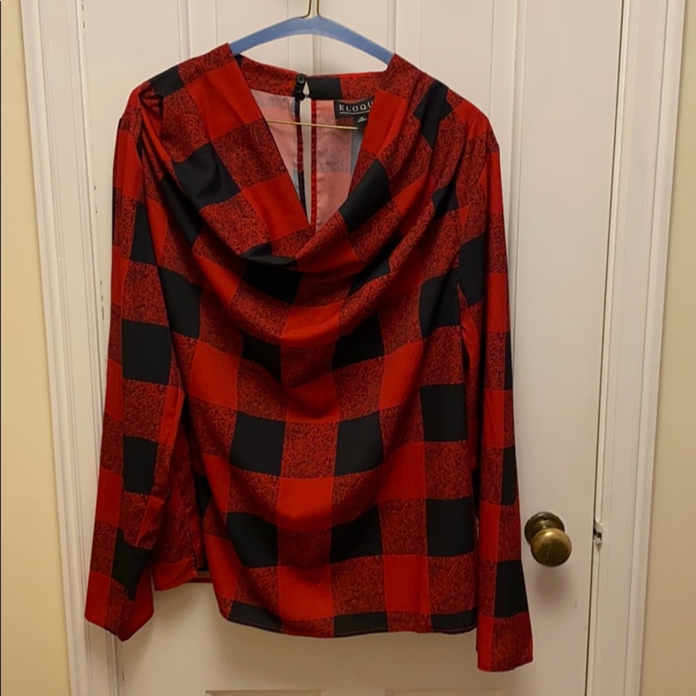 Buffalo check cowl neck blouse